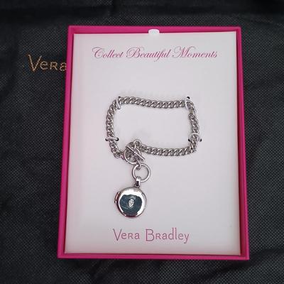 LOT 17: Vera Bradley Mini Vivian Blue Crossbody Bag with Cover & Silver-Tone Locket Bracelet