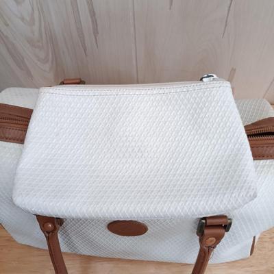 LOT 19: Vintage Liz Claiborne Leather Trim Handbag with Matching Change Purse & John Romain Tweed Handbag