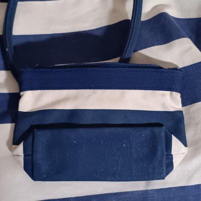 LOT 24: Vintage Coblentz Handbag, Kate Spade Striped Mini Pouch & Guerlain Tote Bag