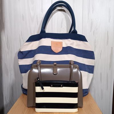 LOT 24: Vintage Coblentz Handbag, Kate Spade Striped Mini Pouch & Guerlain Tote Bag
