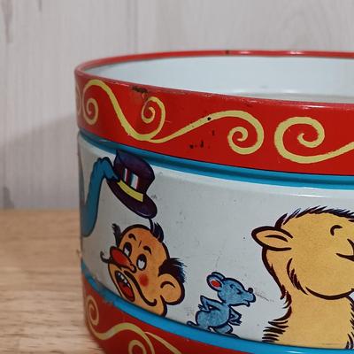 LOT 27: West German Rolly-Togs Roly Poly Clown, Carousel Music Box with Trinkets, Metal Drum & Marble Game