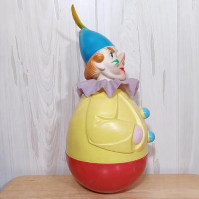 LOT 27: West German Rolly-Togs Roly Poly Clown, Carousel Music Box with Trinkets, Metal Drum & Marble Game