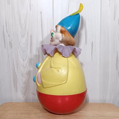 LOT 27: West German Rolly-Togs Roly Poly Clown, Carousel Music Box with Trinkets, Metal Drum & Marble Game
