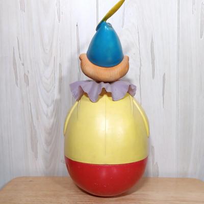 LOT 27: West German Rolly-Togs Roly Poly Clown, Carousel Music Box with Trinkets, Metal Drum & Marble Game