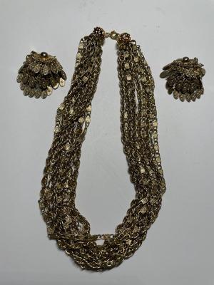 Gold-tone metal necklace & clip-on earrings