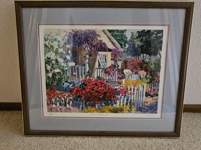 Numbered and signed framed wall art Julian Askins Signed Serigraph 76/485 "Garden Fence II"
