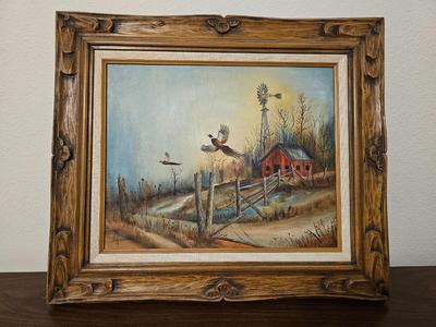 Original vintage Irene Hanson 1977 Pheasent framed artwork Acrylic