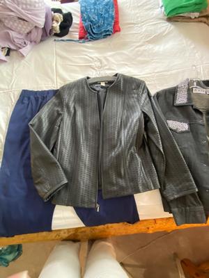 LADIES CLOTHING, LEATHER JACKET, VEST, AND PANTS