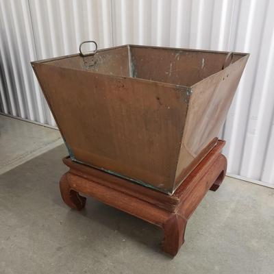 Copper Planter w/ Wooden Plant Stand (1018FR-KD)