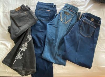 SIZE 14 WOMENS JEANS, WRANGLER, CRUEL GIRL, COLD WATER CREEK.
