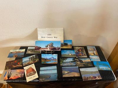 1984 WELD COUNTY MAP & VINTAGE POST CARDS