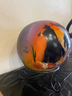 PAINTED GOURD AND MOUNTED HORNS