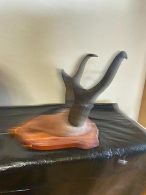 PAINTED GOURD AND MOUNTED HORNS
