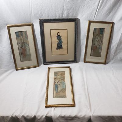 Four Glass Framed Asian Hand Painted Art (1018FR-KD)