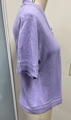Vicki Wayne Vintage V-neck Lavender 100% Acrylic Short Sleeve Sweater size Petite Large PL