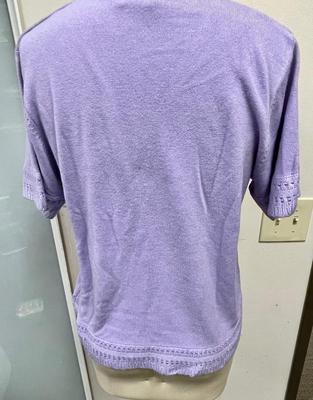 Vicki Wayne Vintage V-neck Lavender 100% Acrylic Short Sleeve Sweater size Petite Large PL
