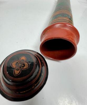 Vintage Burmese Lacquer Manuscript Scroll Holder Tube Container