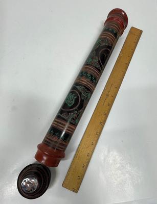 Vintage Burmese Lacquer Manuscript Scroll Holder Tube Container