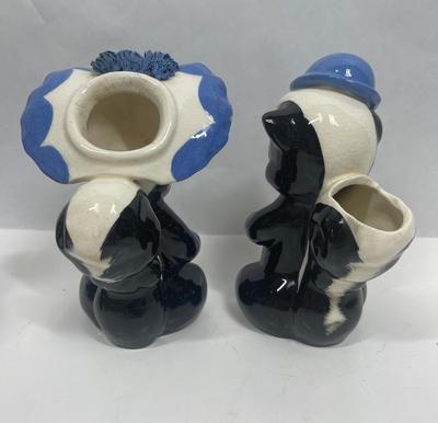 Rare Skunk Figurines De Lee California Pottery Walt Disney Flower friend of Bambi 1940’s Enesco Boxing Skunks