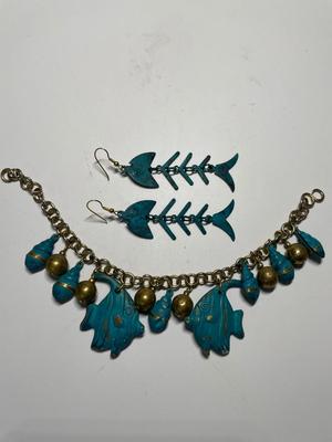 Fish earrings & bracelet (metal)