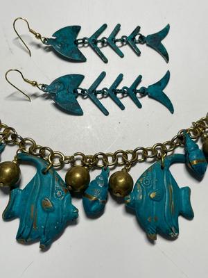 Fish earrings & bracelet (metal)