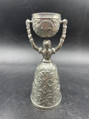 Vintage Fein Zinn Pewter Ornate Bride and Groom Wedding Toasting Chalice Cup
