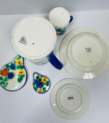 Vintage Set of Painted Ditmar Urbach Czechoslovakia Ceramic pottery Floral Plates Coffee/Tea pot and creamer lidded