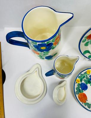 Vintage Set of Painted Ditmar Urbach Czechoslovakia Ceramic pottery Floral Plates Coffee/Tea pot and creamer lidded