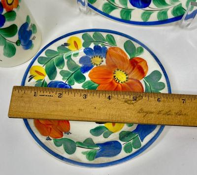 Vintage Set of Painted Ditmar Urbach Czechoslovakia Ceramic pottery Floral Plates Coffee/Tea pot and creamer lidded