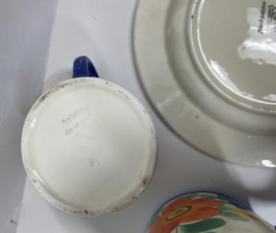 Vintage Set of Painted Ditmar Urbach Czechoslovakia Ceramic pottery Floral Plates Coffee/Tea pot and creamer lidded