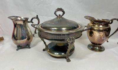 Vintage Silverplate Chafing Dish and Pitchers