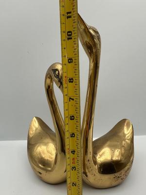 Vintage Pair of Brass Swans Sculptures