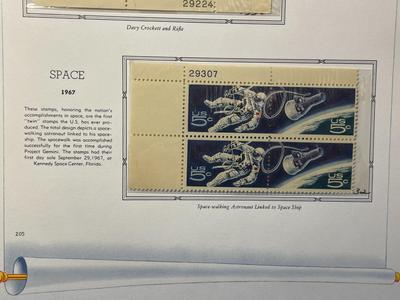 Davy Crockett & Space 1967 Mint Condition US Stamp Plate Blocks Page as Pictured. Only One $5 Shipping Charge for 1 or 100 Pages Won.