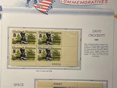 Davy Crockett & Space 1967 Mint Condition US Stamp Plate Blocks Page as Pictured. Only One $5 Shipping Charge for 1 or 100 Pages Won.