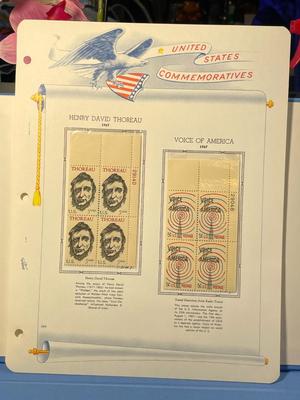 Henry David Thoreau & Voice of America 1967 Mint Condition US Stamp Plate Blocks Page as Pictured. Only One $5 Shipping Charge for 1...