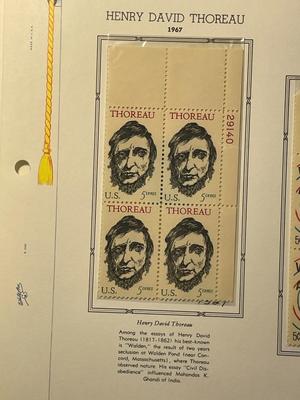 Henry David Thoreau & Voice of America 1967 Mint Condition US Stamp Plate Blocks Page as Pictured. Only One $5 Shipping Charge for 1...