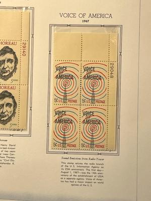 Henry David Thoreau & Voice of America 1967 Mint Condition US Stamp Plate Blocks Page as Pictured. Only One $5 Shipping Charge for 1...