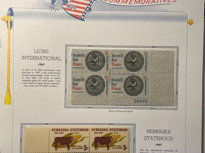 Lions International & Nebraska Statehood 1967 Mint Condition US Stamp Plate Blocks Page as Pictured. Only One $5 Shipping Charge for...
