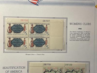 Women's Club & Beautification of America 1966 Mint Condition US Stamp Plate Blocks Page as Pictured. Only One $5 Shipping Charge...