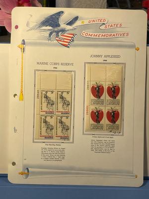 Marine Corps Reserves & Johnny Appleseed 1966 Mint Condition US Stamp Plate Blocks Page as Pictured. Only One $5 Shipping Charge for...
