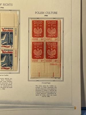 Bill of Rights & Polish Culture 1966 Mint Condition US Stamp Plate Blocks Page as Pictured. Only One $5 Shipping Charge for 1 or 100...