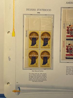 Indiana Statehood & American Circus 1966 Mint Condition US Stamp Plate Blocks Page as Pictured. Only One $5 Shipping Charge for 1 or...