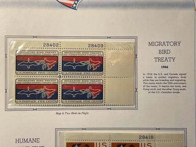 Migratory Bird Treaty & Humane Treatment 1966 Mint Condition US Stamp Plate Blocks Page as Pictured. Only One $5 Shipping Charge for...