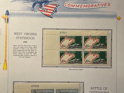 West Virginia Statehood & Battle of Gettysburg 1963 Mint Condition US Stamp Plate Blocks Page as Pictured. Only One $5 Shipping...