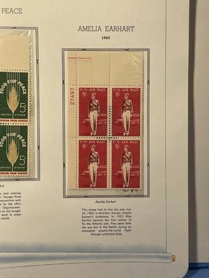 Food for Peace & Amelia Earhart 1963 Mint Condition US Stamp Plate Blocks Page as Pictured. Only One $5 Shipping Charge for 1 or 100...