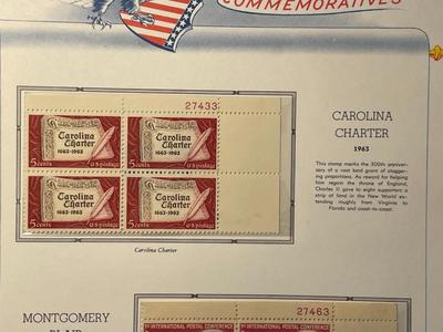 Carolina Charter & Montgomery Blair 1963 Mint Condition US Stamp Plate Blocks Page as Pictured. Only One $5 Shipping Charge for 1 or...