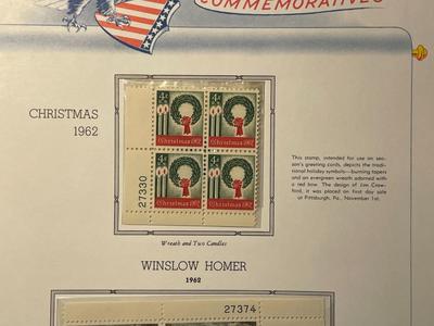 Christmas & Winslow Homer 1962 Mint Condition US Stamp Plate Blocks Page as Pictured. Only One $5 Shipping Charge for 1 or 100 Pages...