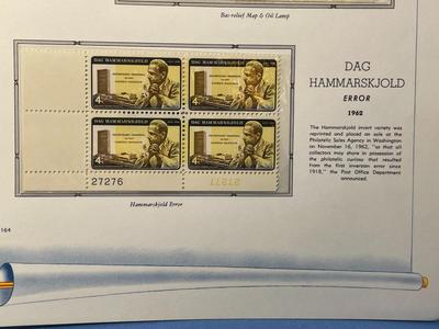 Higher Education & Dag Hammarskjold 1962 Mint Condition US Stamp Plate Blocks Page as Pictured. Only One $5 Shipping Charge for 1 or...