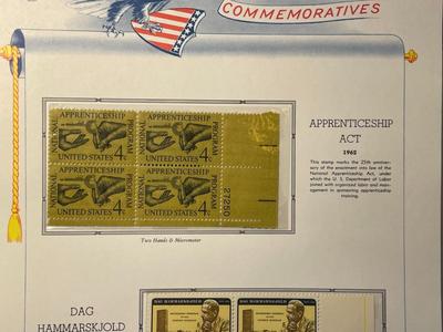 Apprenticeship Act & Dag Hammarskjold 1962 Mint Condition US Stamp Plate Blocks Page as Pictured. Only One $5 Shipping Charge for 1...