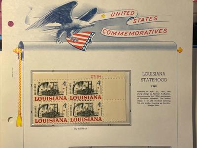 Louisiana Statehood & Homestead Act 1962 Mint Condition US Stamp Plate Blocks Page as Pictured. Only One $5 Shipping Charge for 1 or...